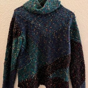 1990s Vintage Blue, Green, & Purple Confetti Speckled Turtle Neck Pullover 🪡🧵